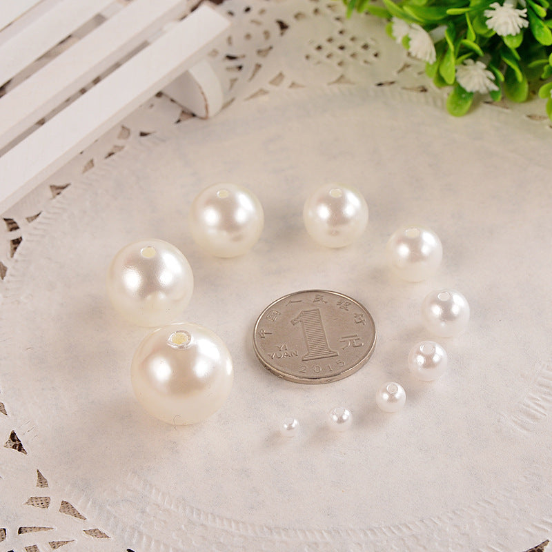 10-400pcs/lot 3-20mm Straight Holes Acrylic Imitation Pearl Beige