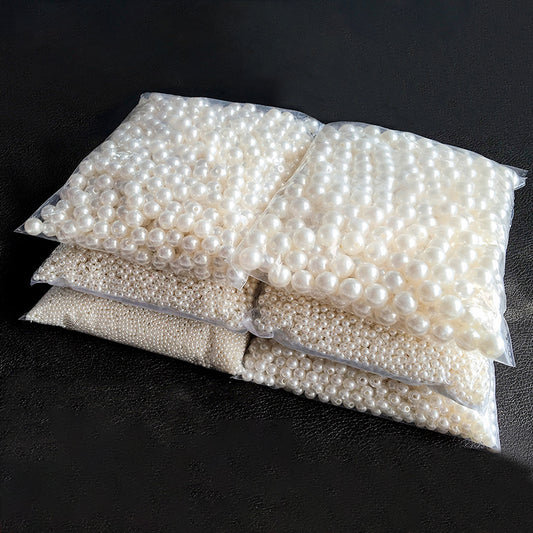 10-400pcs/lot 3-20mm Straight Holes Acrylic Imitation Pearl Beige