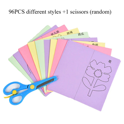 96 Pcs Children Cartoon DIY Colorful Paper Cutting Folding Toys Kids