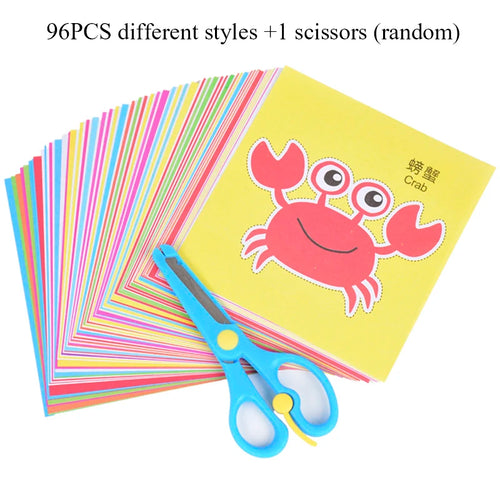 96 Pcs Children Cartoon DIY Colorful Paper Cutting Folding Toys Kids