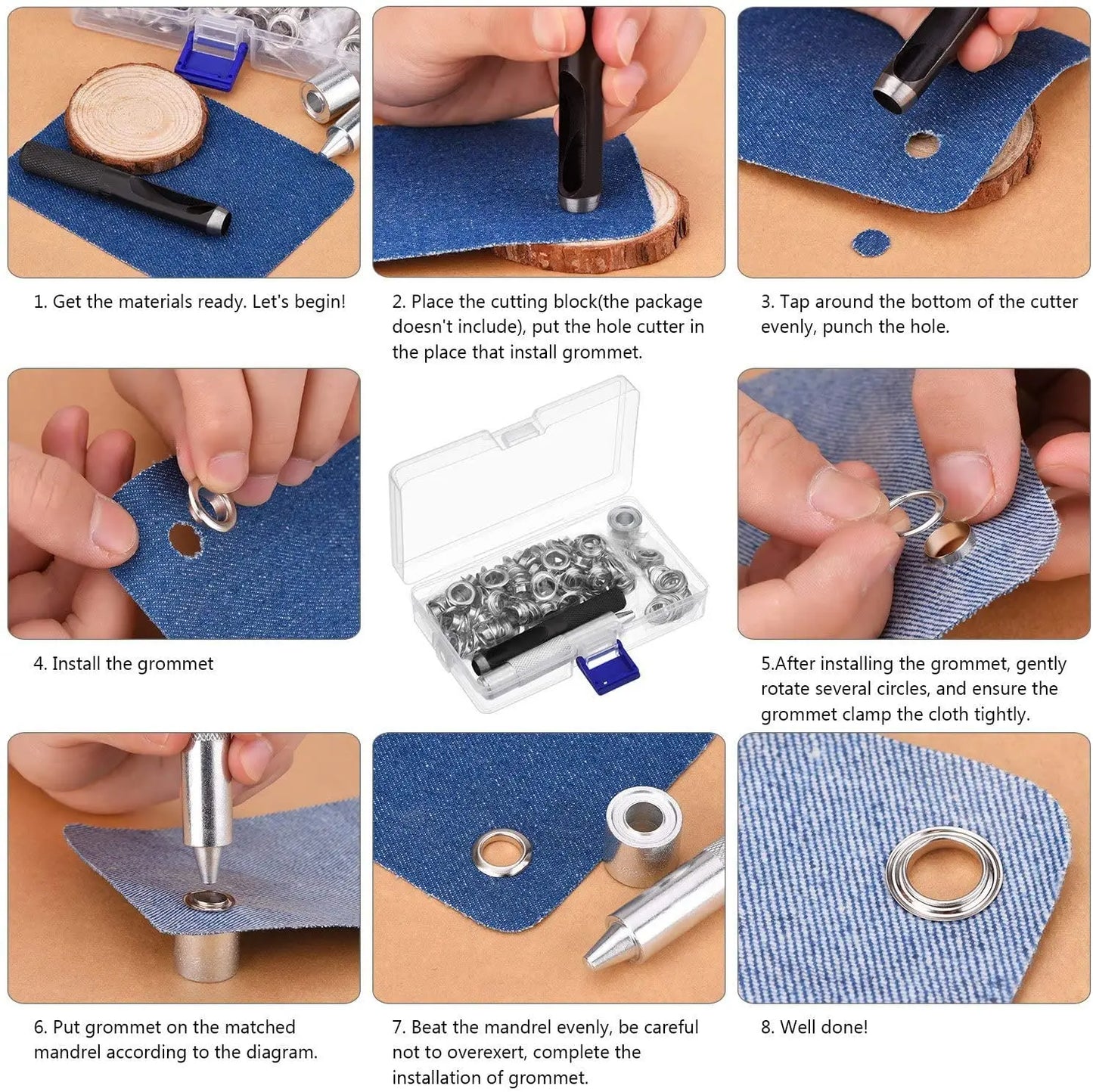Grommet Tool Kit 100 Sets Grommets Eyelets 6mm 10mm 12mm 14mm Inside