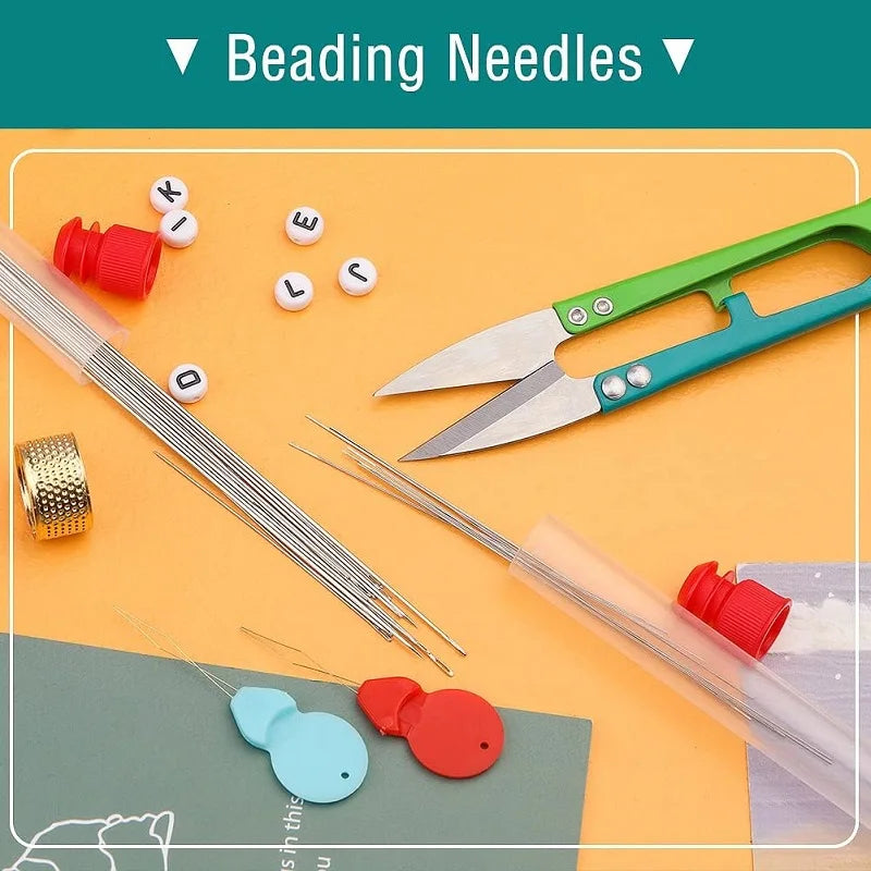 BUDDUR Stainless Steel Beading Needles Kit With Threader And Thimble
