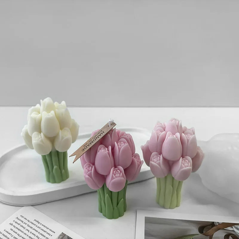 3D Tulip Bouquet Silicone Candle Molds Handmade Lavender Flower Soap