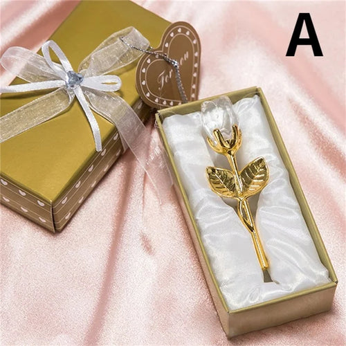 6 Colors Crystal Glass Rose Flower Figurines Craft Valentine's Day