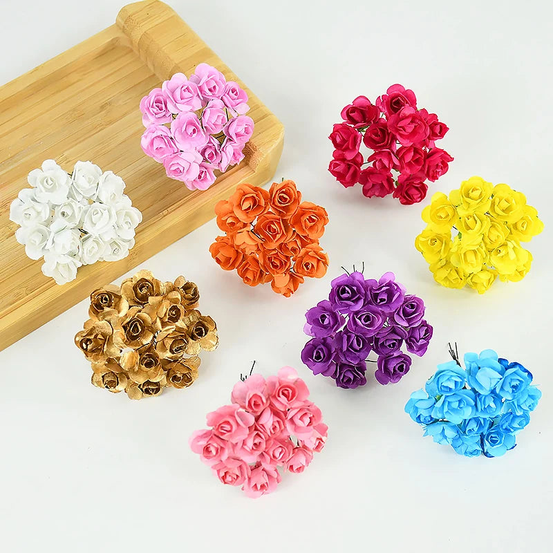 144pcs 2cm Artificial Mini Paper Rose Bouquet for Wedding Party