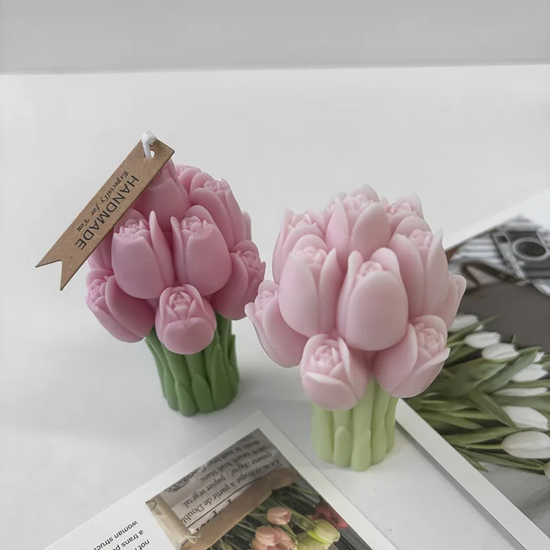 3D Tulip Bouquet Silicone Candle Molds Handmade Lavender Flower Soap