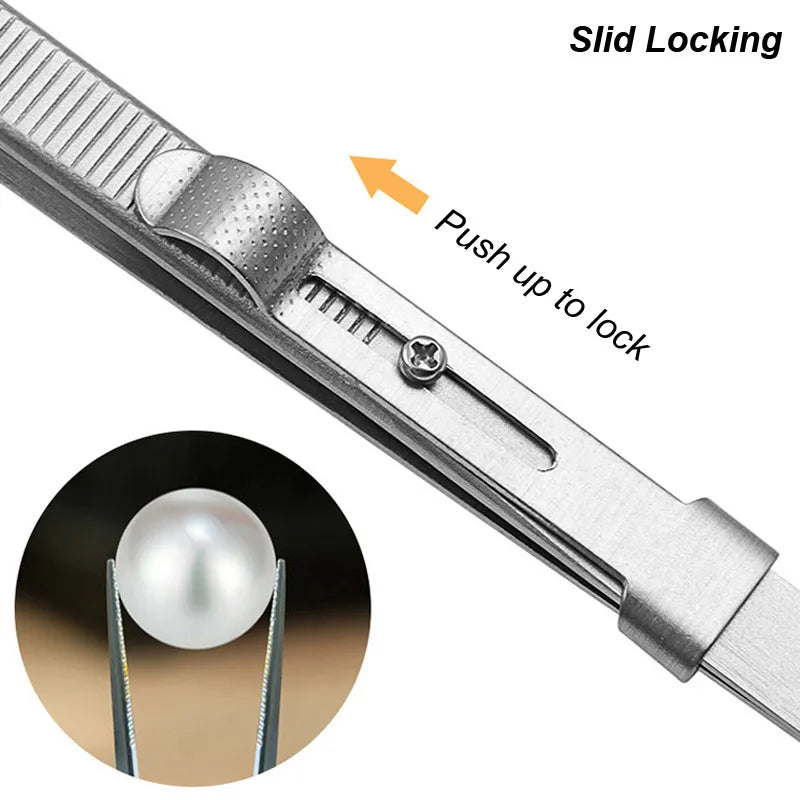 Stainless Steel Precision Tweezers Adjustable Slide Lock Antistatic