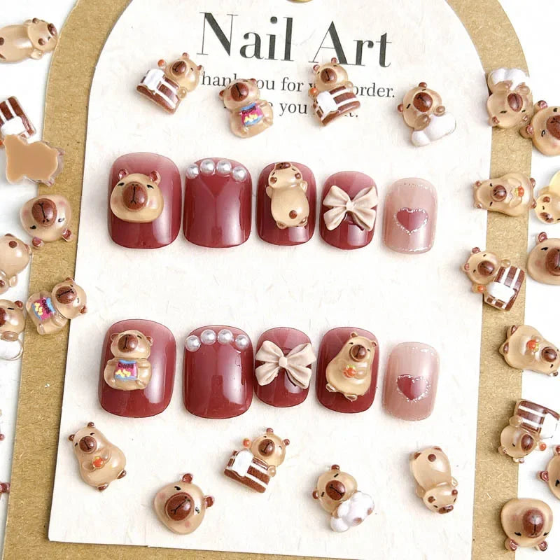 50Pcs Cartoon Cute Resin Capybara Nail Charms Creative Hamster Animal