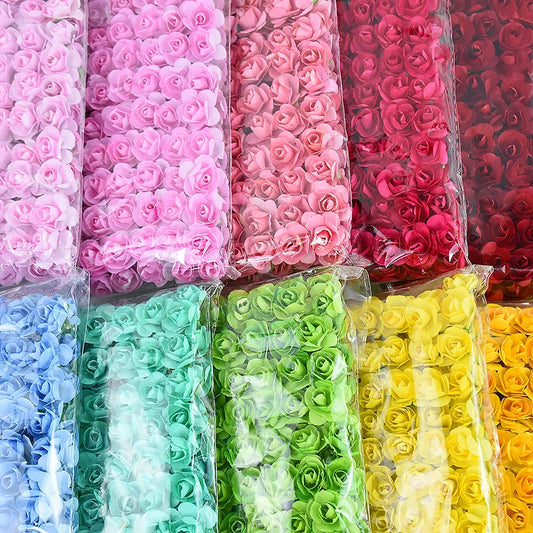 144pcs 2cm Artificial Mini Paper Rose Bouquet for Wedding Party