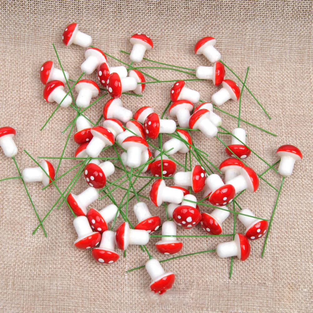 50Pcs Mini Red Coloful Mushroom Garden Dotted Small Potted DIY Toy