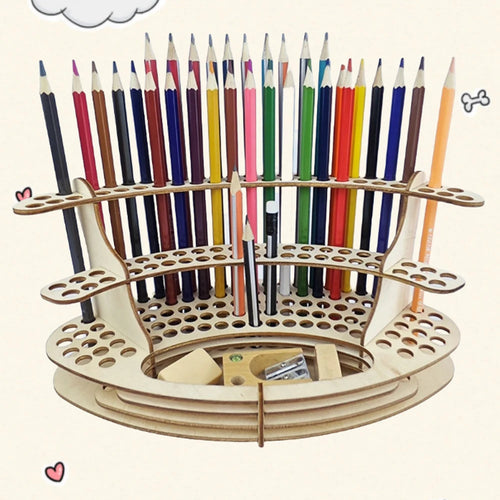 67-Slot Premium Wooden Brush Holder - Durable Artist Desk Organizer,
