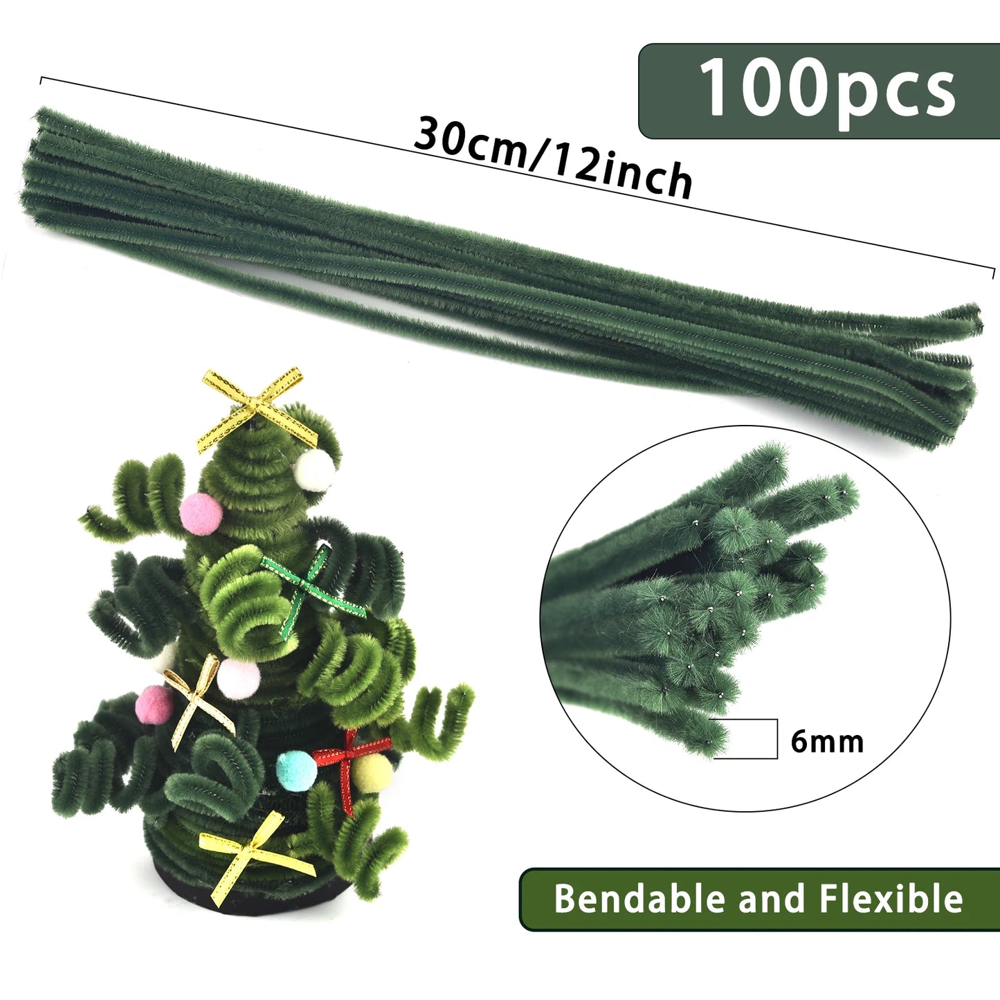 100pcs Chenille Stems Toys DIY Strips Twist Bar Anvil Wire Craft Pipe