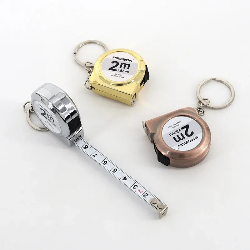 Portable Mini Tape Measure Retractable 2m Mild Steel Keychain Design
