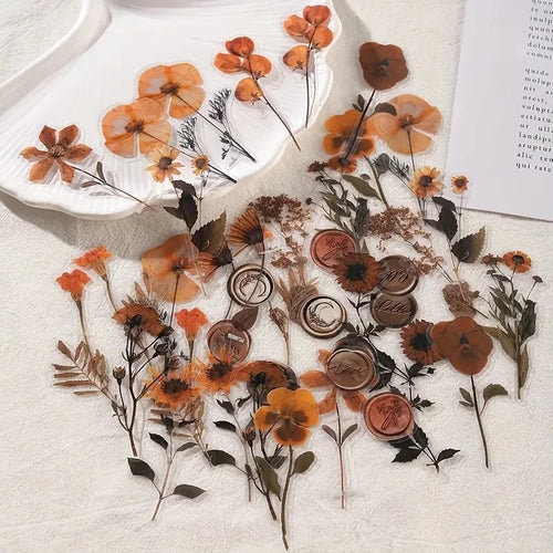JIANQI 40 pcs Dried Flower Collection Record PET Stickers Decorative