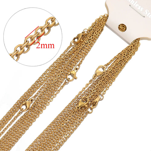 10pcs 50cm 2mm Gold Color Stainless Steel Link Chains Necklaces