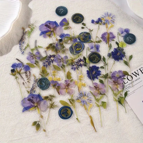 JIANQI 40 pcs Dried Flower Collection Record PET Stickers Decorative