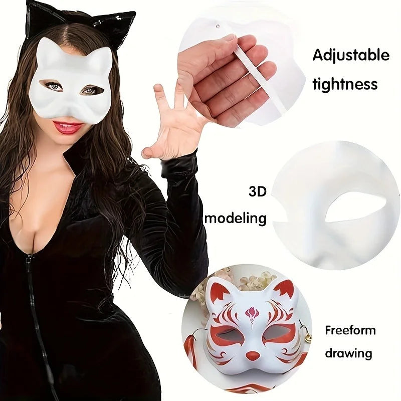 1-20pcs Japanese Mask Paper Blank Mask Halloween Cosplay Cat DIY