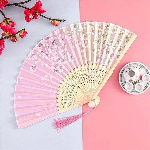 Vintage Silk Folding Hand Fan Chinese Japanese Bamboo Fans Craft Gifts