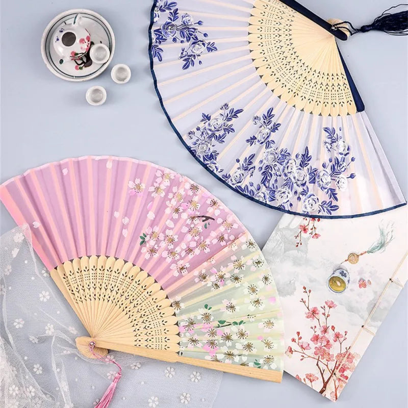 Vintage Silk Folding Hand Fan Chinese Japanese Bamboo Fans Craft Gifts