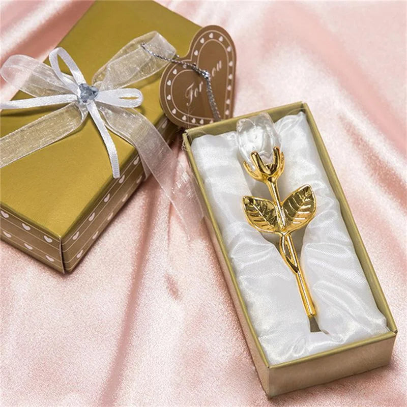 6 Colors Crystal Glass Rose Flower Figurines Craft Valentine's Day