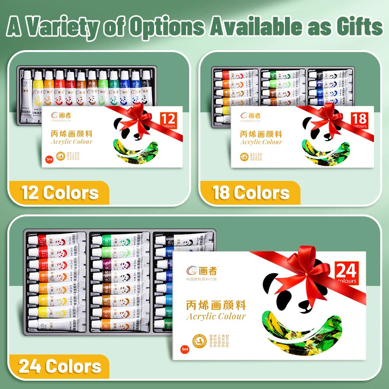 Acrylic Paint Set 12/18/24 Colors 5ml/0.17oz,Water-Proof Portable Art