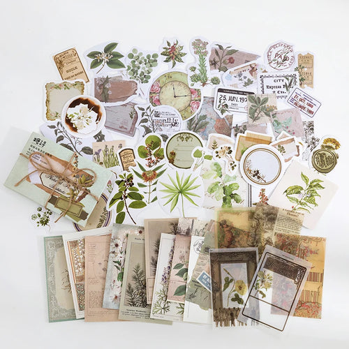 Yoofun 60pcs/pack Multi-Material Sticker Pack Vintage Mushroom Plants