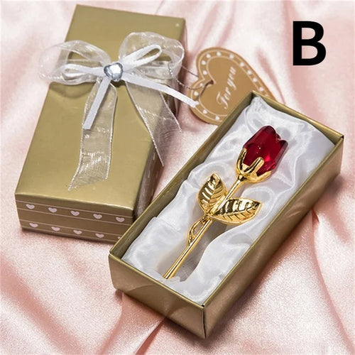 6 Colors Crystal Glass Rose Flower Figurines Craft Valentine's Day