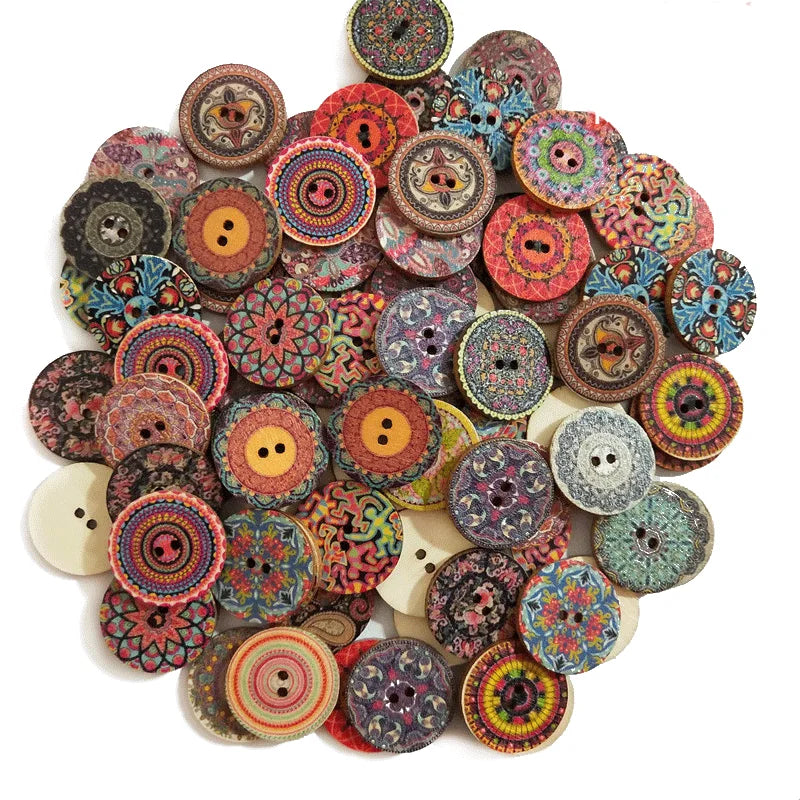 15-25mm 50pcs Retro Wooden Buttons 2 Holes for Handwork Sewing