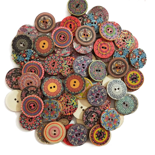 15-25mm 50pcs Retro Wooden Buttons 2 Holes for Handwork Sewing
