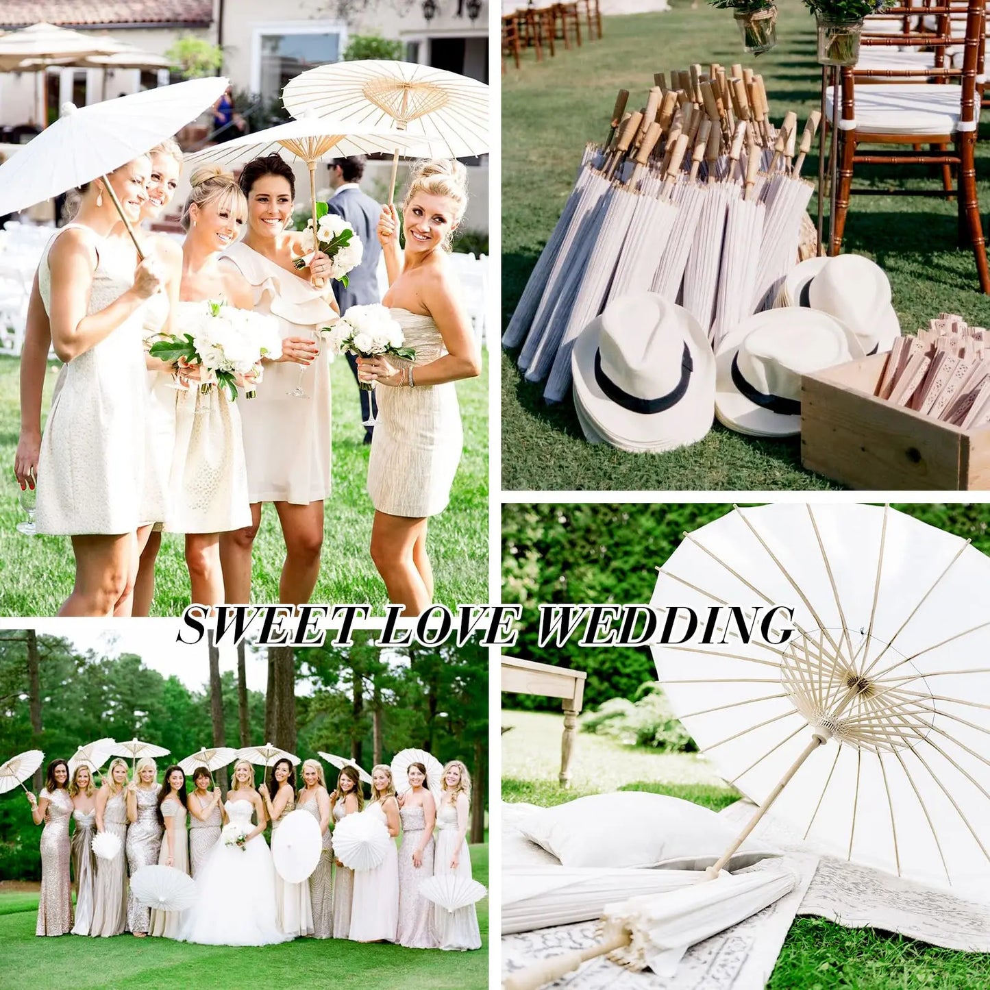 60/84cm Wedding Paper Umbrellas Chinese Wooden handle White DIY