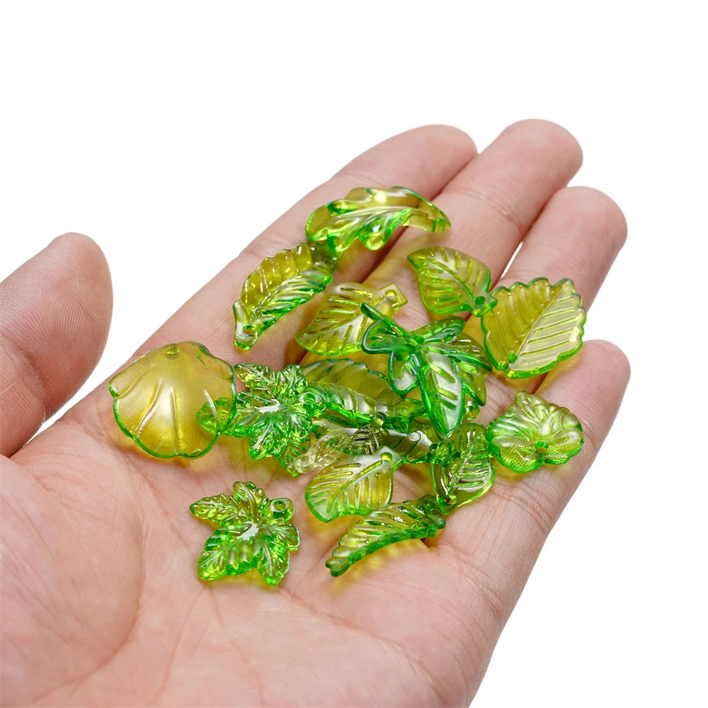 10-100pcs Green Acrylic Leaf Charms Leaves Beads Pendants For Diy