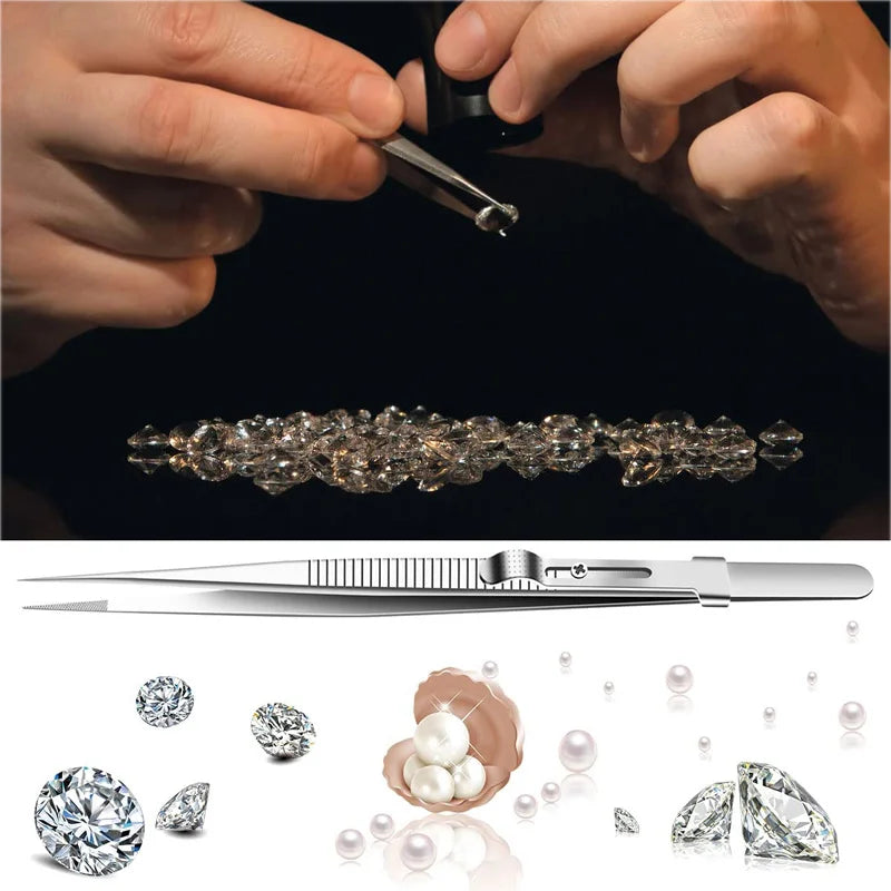 Stainless Steel Precision Tweezers Adjustable Slide Lock Antistatic