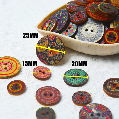 15-25mm 50pcs Retro Wooden Buttons 2 Holes for Handwork Sewing