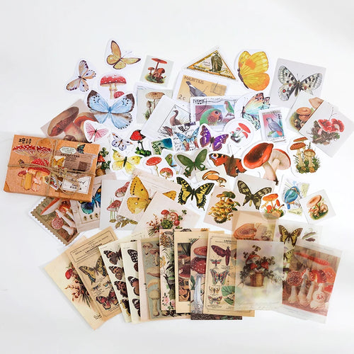 Yoofun 60pcs/pack Multi-Material Sticker Pack Vintage Mushroom Plants