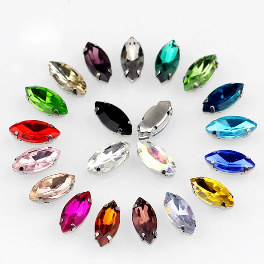 50pcs Crystal Glass Navette Fancy Stones Mix Color with Setting