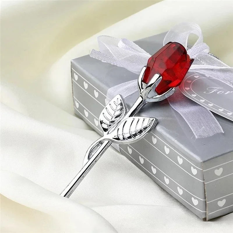 6 Colors Crystal Glass Rose Flower Figurines Craft Valentine's Day