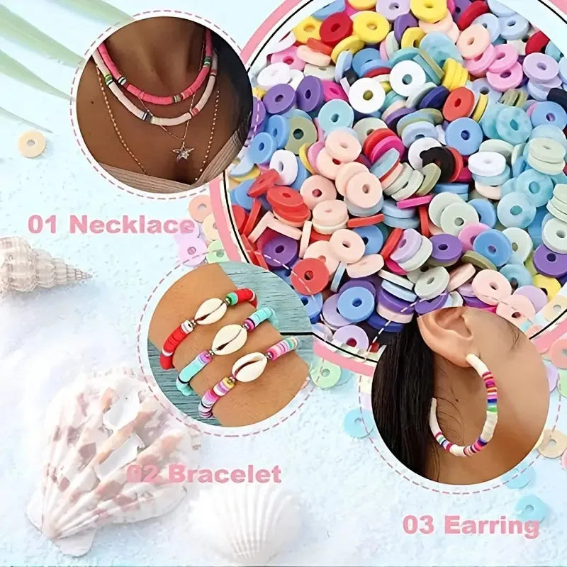 Polymer Clay Beads Set 6MM Rainbow Color Flat Chip Beads For Boho