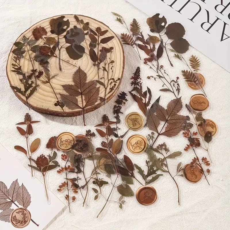 JIANQI 40 pcs Dried Flower Collection Record PET Stickers Decorative