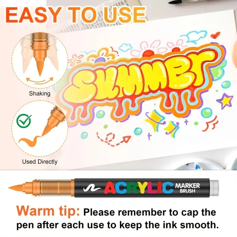 12-120 Colors Acrylic Paint Pens Markers Brush Tip Paint Markers for