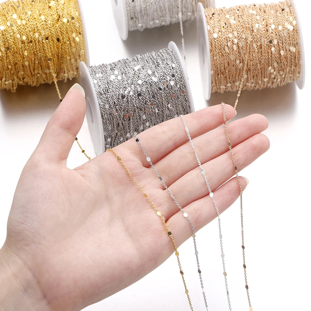 No Fade 2Meters Sequins Chain Necklace Gold Silver Chain Metal Copper