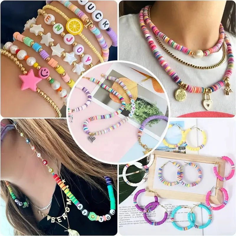Polymer Clay Beads Set 6MM Rainbow Color Flat Chip Beads For Boho