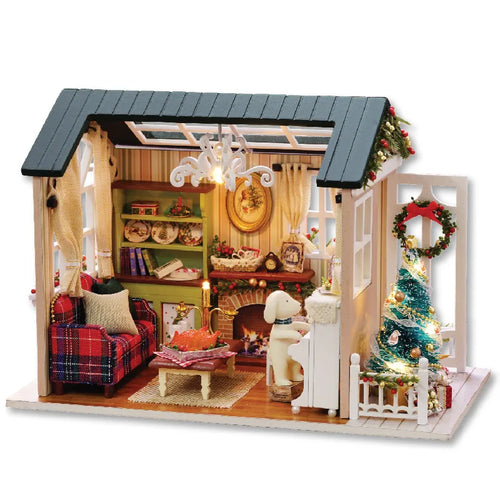 Kitten Mini Wooden Doll House Model Building Kits Toy Home Kit