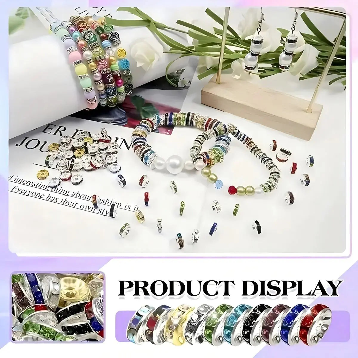 50pcs 6/8mm Mixed Color Shining Rondelle Loose BeadsInlaid Rhinestones