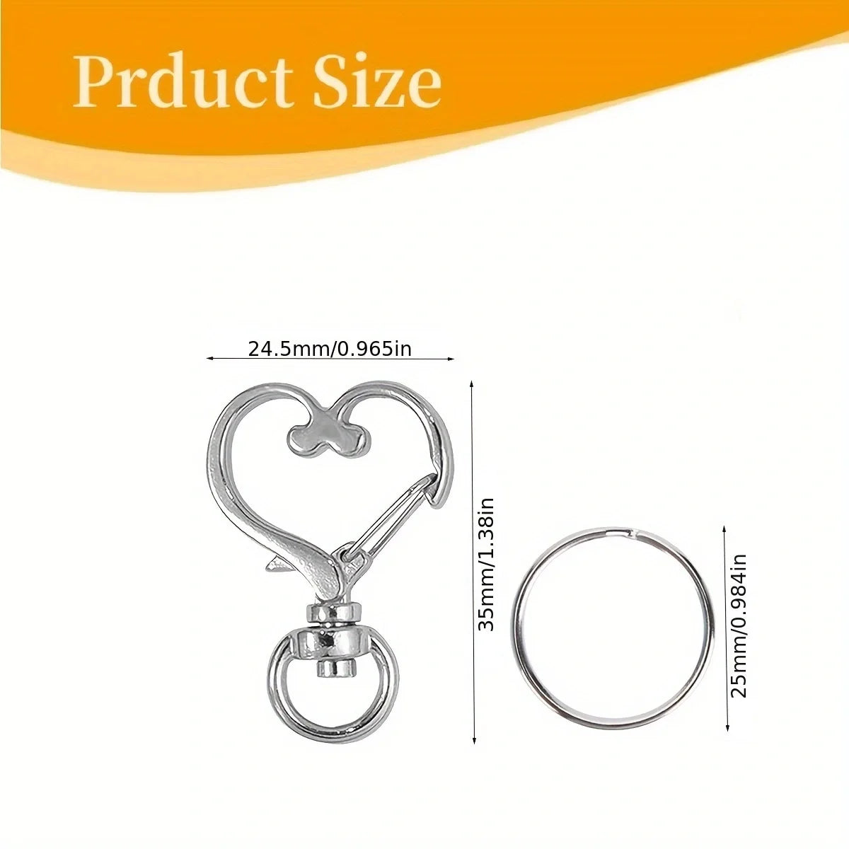 20pcs Heart Shaped Swivel Snap Hooks with Key Ring Metal Keychains