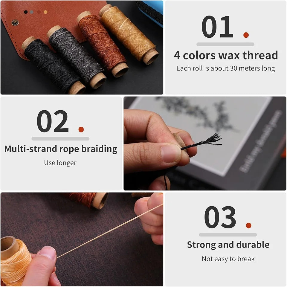 BUDDUR Leather Sewing Tools Kit With Waxed Thread And Needles Awl