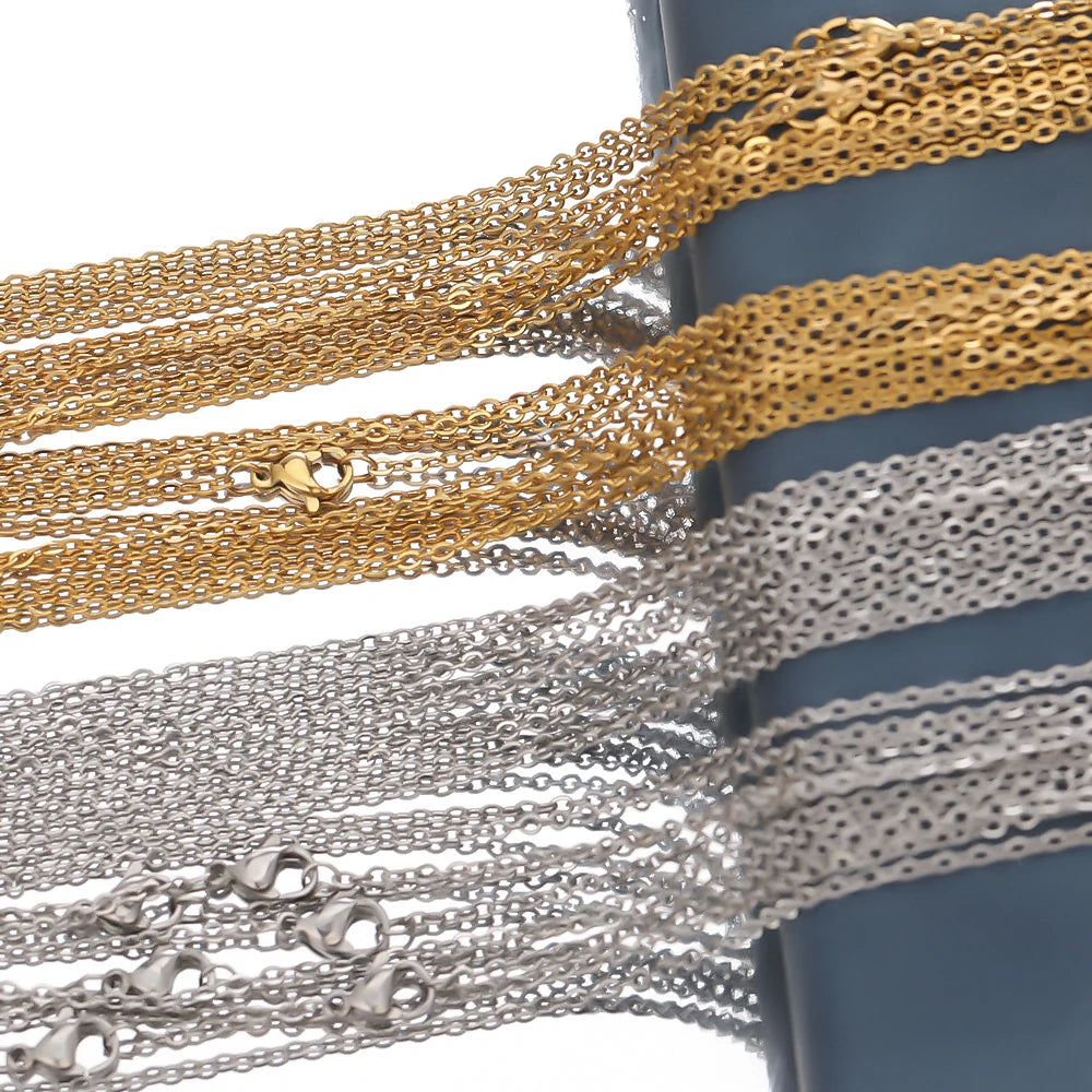 10pcs 50cm 2mm Gold Color Stainless Steel Link Chains Necklaces