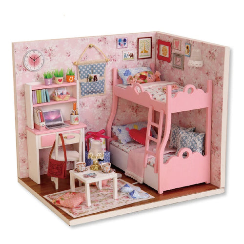 Kitten Mini Wooden Doll House Model Building Kits Toy Home Kit