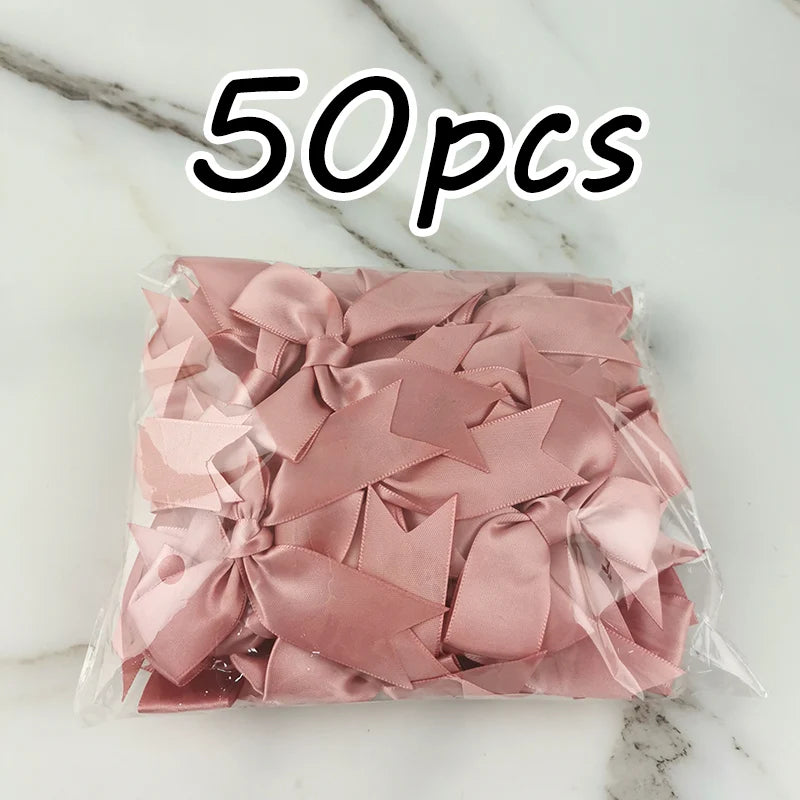 (50pcs) 1 inch fresh pink ribbon bows Polyester Satin Bow Flower DIY
