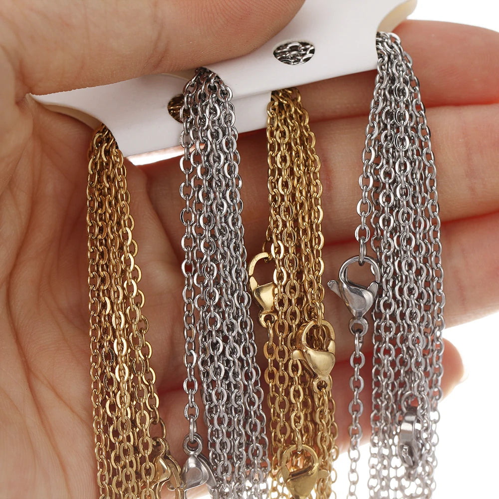 10pcs 50cm 2mm Gold Color Stainless Steel Link Chains Necklaces