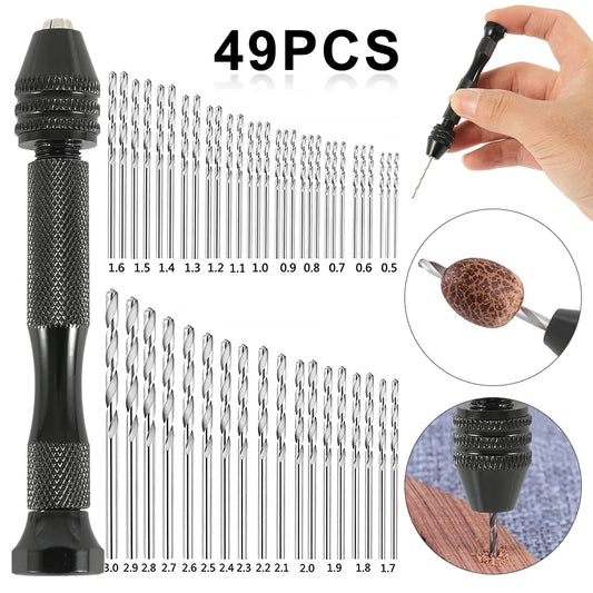 49pcs 0.2-3.4mm Hand Drill Set Mini Aluminum Hand Drill Bit Jewelry